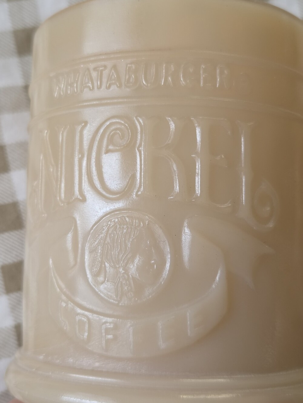 Vintage Set Of 2 Whataburger Buffalo Nickel Mugs, Butterscotch Milk Glass Pistol - Picture 11 of 13